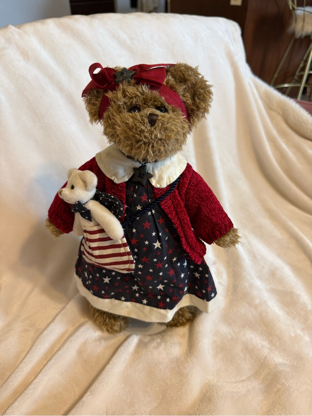 Plush Bear in Red Cardigan and Star Dress